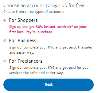 select account type paypal