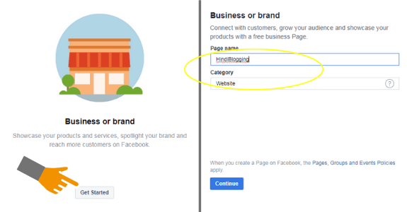 Select facebook brand page and category